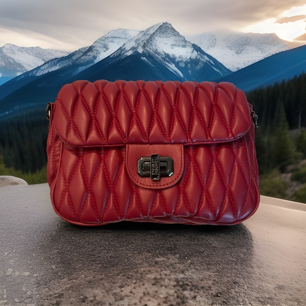 NWT‎ Badgley Mischka Vegan Leather Quilted Mini Messanger Bag Burgundy Crossbody